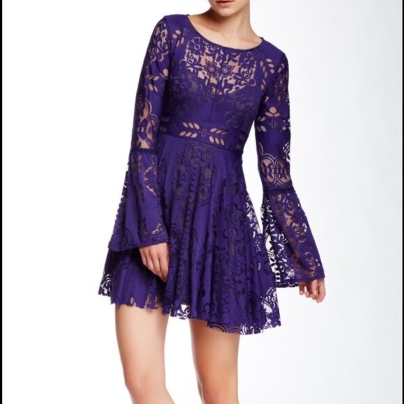 Free People Stretch Lace Folk Song Dress 8 - Picture 4 of 4